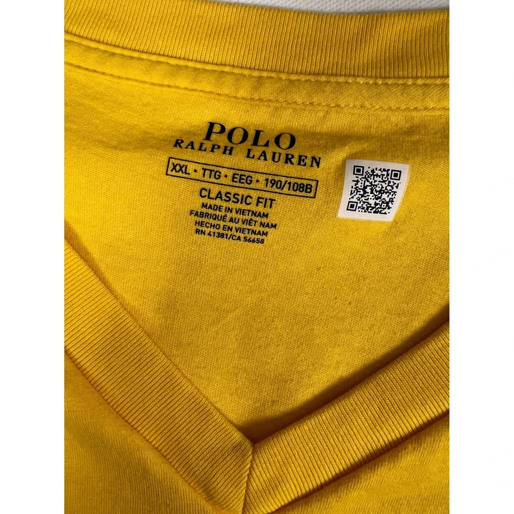 Polo Ralph Lauren Mens V-Neck T-Shirt Yellow Blue Pony Big & Tall XXL - Picture 4 of 9